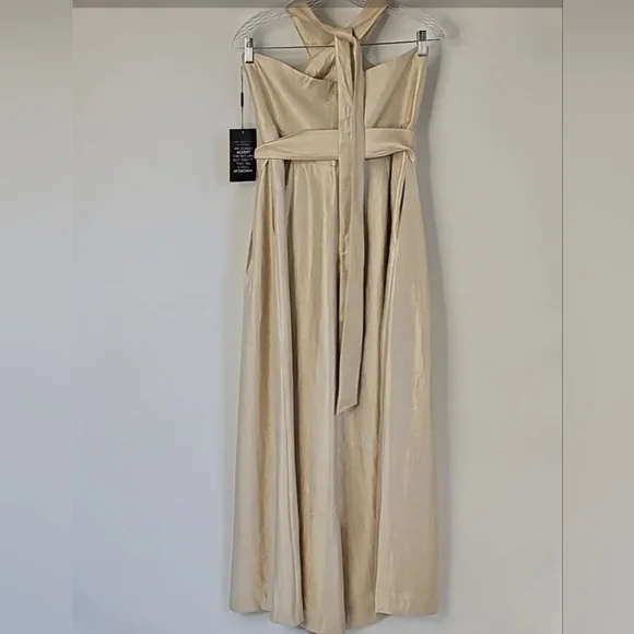 WHBM Champagne Gold Wide Leg Halter‎ Jumpsuit wFront Pockets Cocktail Coquette - Picture 12 of 16